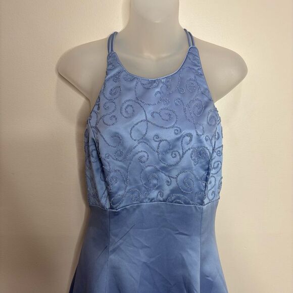 Vintage 1990s Be smart made in USA formal prom grown size 7/8 blue beaded dresss - Picture 2 of 10